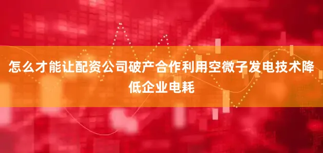 怎么才能让配资公司破产合作利用空微子发电技术降低企业电耗